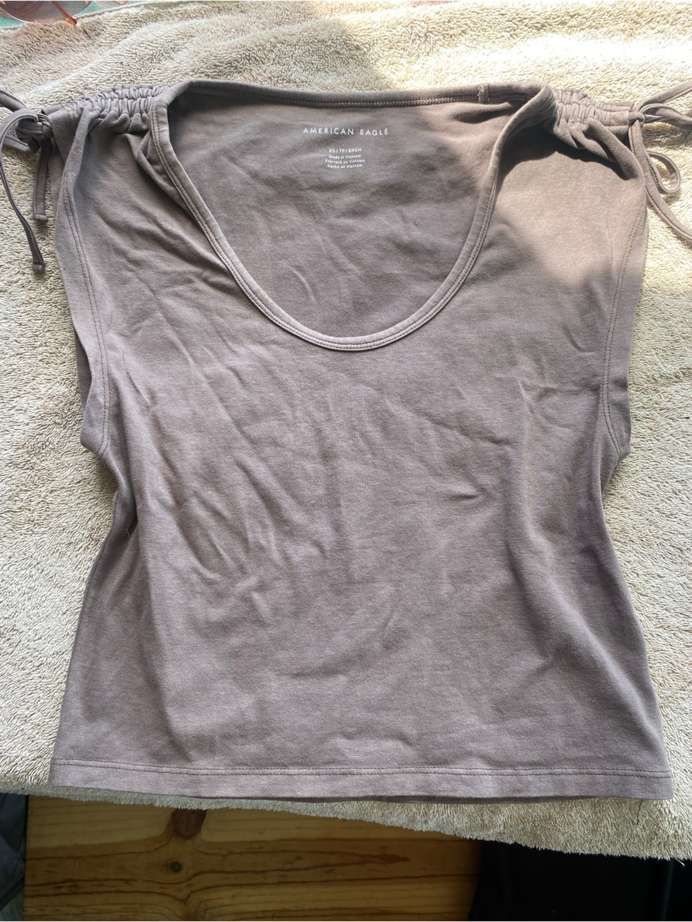 American Eagle Cinch Shoulder Scoop Neck Tank Top - Taupe / Brown XS